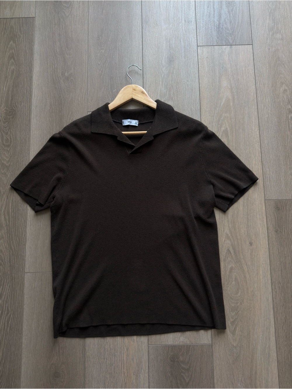 Mango Knit Short Sleeve Polo Shirt Black Medium
